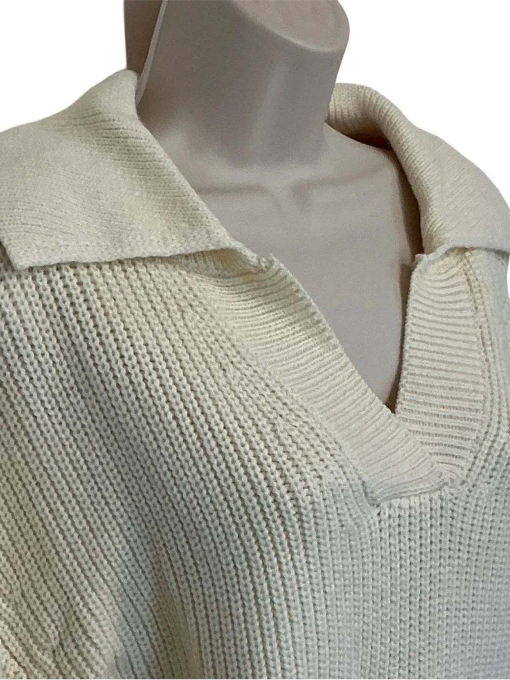 NWT Miss Love Tight Knit Crop Ivory Long Sleeve Johnny Collar Sweater Size Large